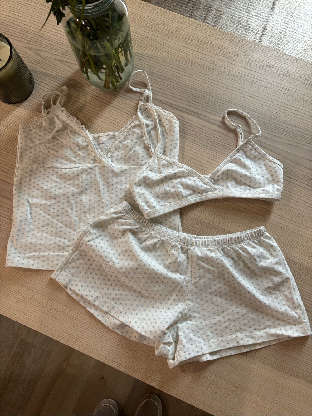 Brandy Melville White Floral Print 3-Piece Pajama Set